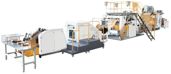Vollautomatische Maschine zur Herstellung von Papiertüten mit Rollenvorschub und flachem Griff und quadratischem Boden für Einkaufstaschen